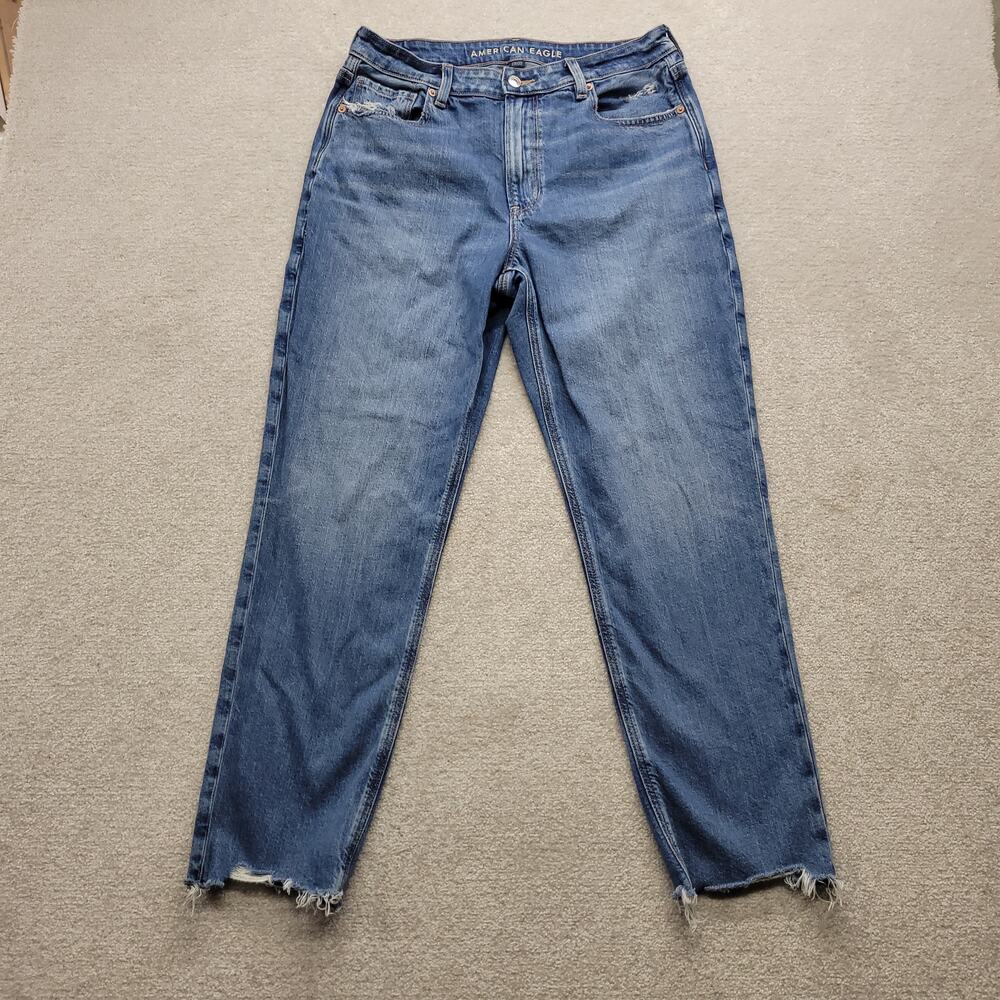 American Eagle Strigid Jeans Womens 12 Regular Blue Straight Leg Raw Hem
